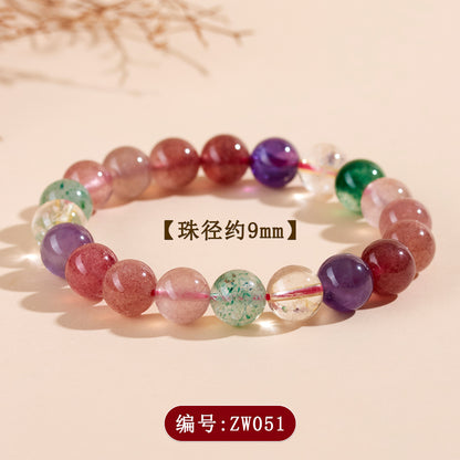 Strawberry Crystal Super Seven Single Circle Bracelet - Natural Energy Charm for Women