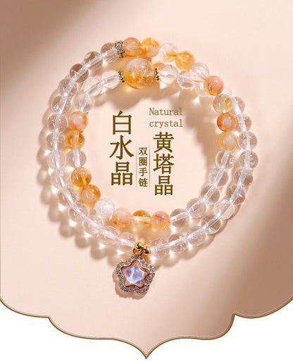 Natural White and Yellow Crystal Double Circle Bracelet - Starry Sky Women's Spiritual Jewelry