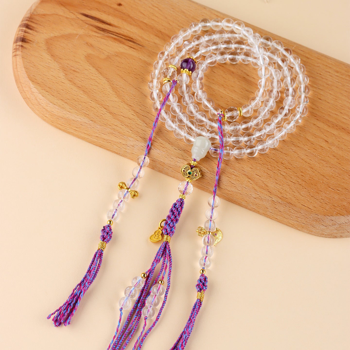 Pure White Crystal 108 Buddha Bead Multi-Layer Bracelet – Spiritual Enlightenment & Harmony