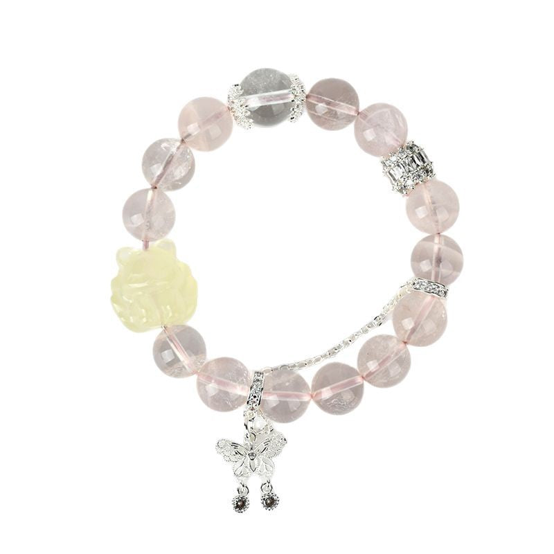 Starlight Pink Crystal Nine-Tailed Fox Butterfly Love Bracelet for Women