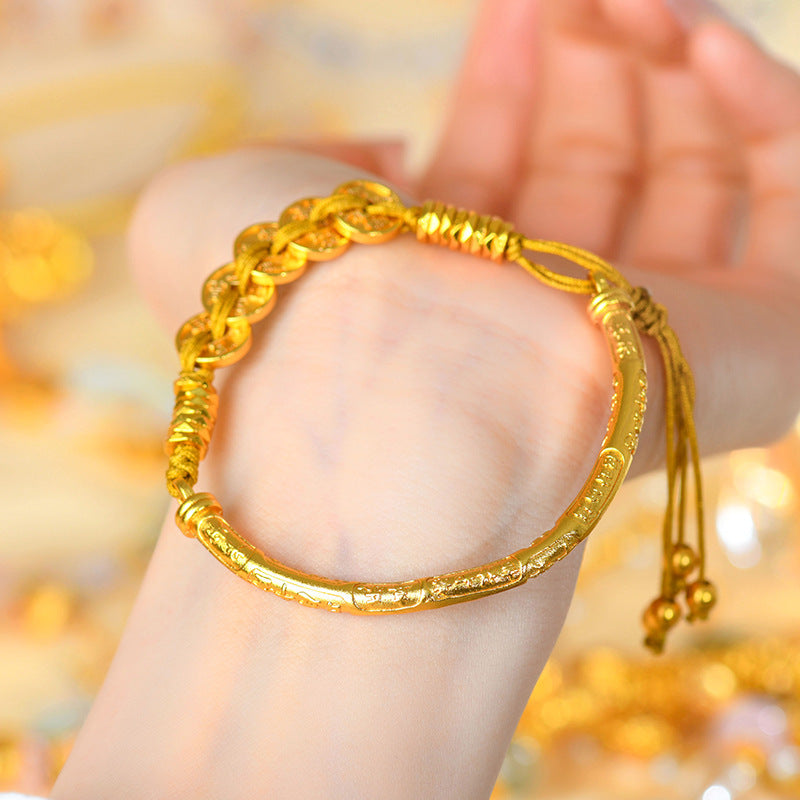 Gold Five Emperors Coin Half Bracelet | Ancient Method Coiled Wealth Protection Jewelry