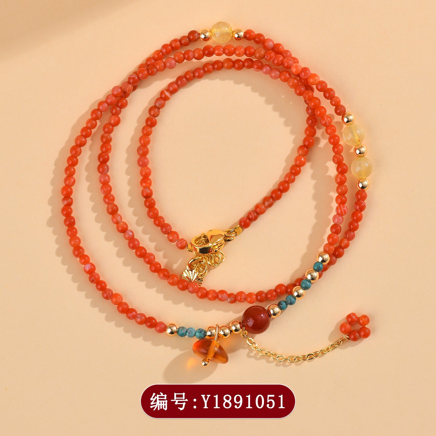 Natural Southern Red Agate & Yellow Rutilated Quartz Multi-Circle Bracelet - Elegant Women's Collarbone Necklace