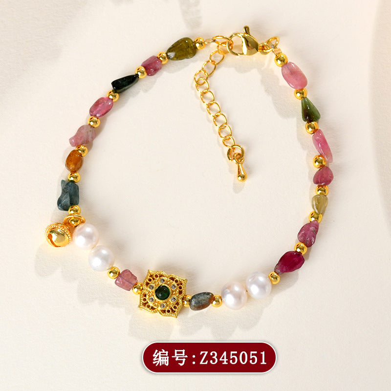 Natural Crystal Tourmaline Irregular Pearl Bracelet - Wealth Attracting Women's Spiritual Jewelry