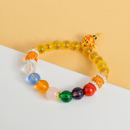 Sweet Heart Agate Five Directions Wealth God Bracelet with Heart Sutra Crystal Beads