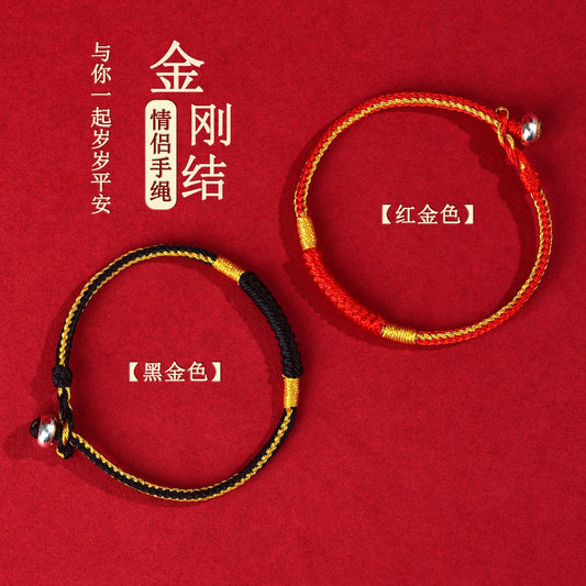 Vajra Knot Tibetan Style Red String Bracelet for Zodiac Year Protection and Couple Blessing