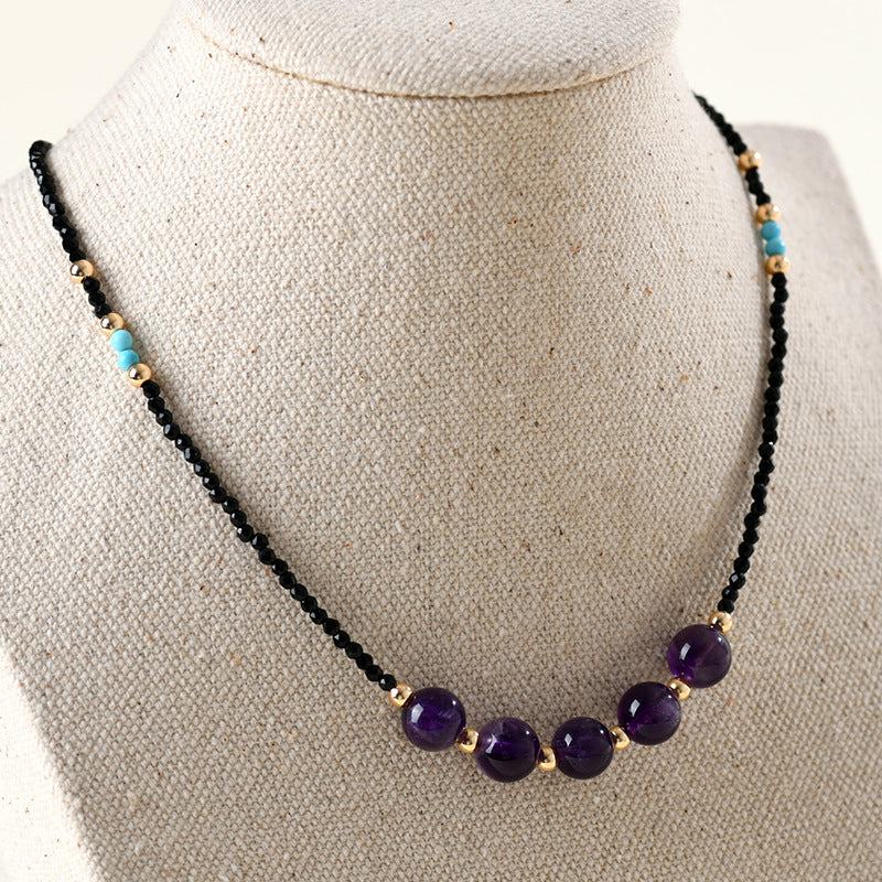 Natural Black Spinel Amethyst Collarbone Necklace Adjustable Original Design Women's New Internet Hot Necklace