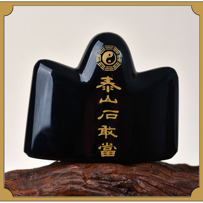 Natural Obsidian and Taishan Stone Tai Chi Bagua Guardian Ornament for Home and Office