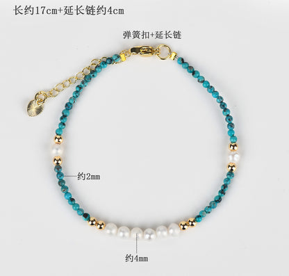 Natural Turquoise Pearl Bracelet with Small Rice Beads - Elegant Women's Custom Jewelry for Protection and Harmony