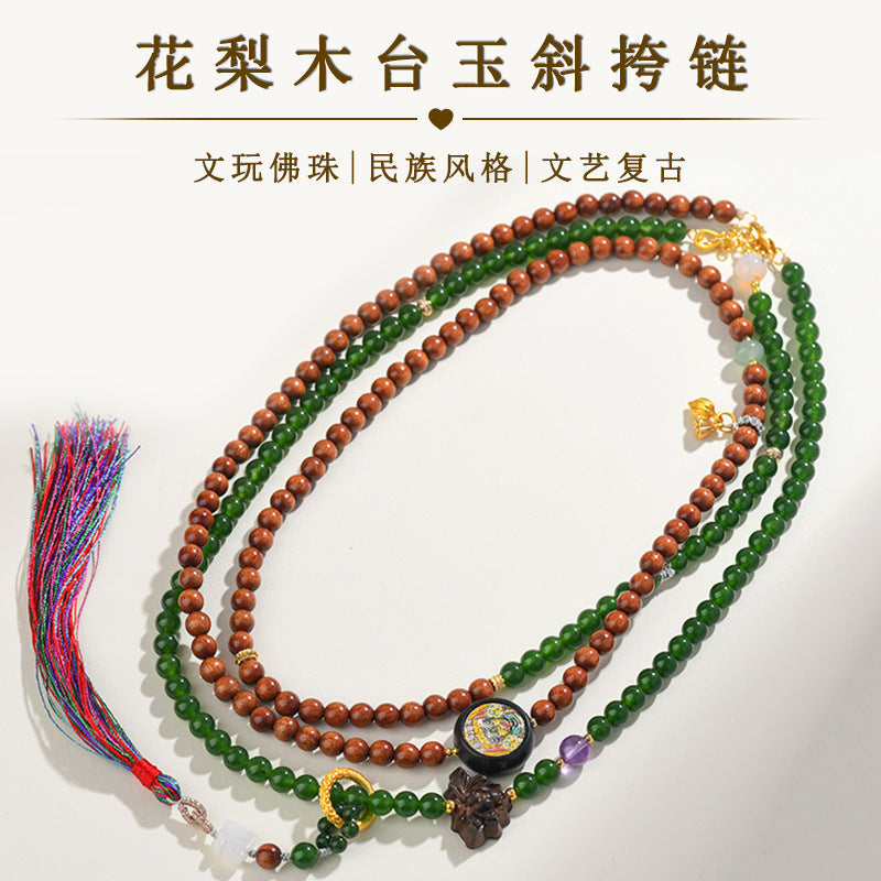 Rosewood Jade Zen Tassel Multi-Circle Bracelet Necklace | Spiritual Harmony and Protection