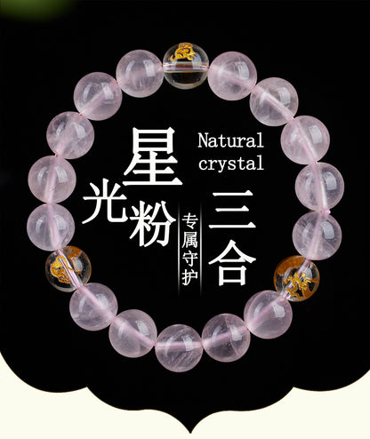 Natural Pink Crystal Three-in-One Zodiac Bracelet for Women - Starlight Harmony & Love Energy
