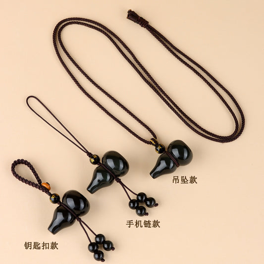 Rainbow Obsidian Gourd Pendant - Chinese Style Protection Amulet for Phone & Keys