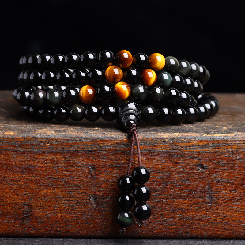 Natural Obsidian 108 Buddha Beads Multi-Circle Bracelet | Spiritual Protection Talisman