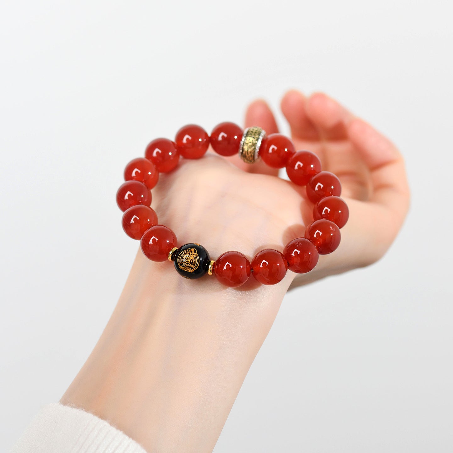 Natural Red Agate Zodiac Birth Buddha Six-Word Mantra Couple Bracelet for Birth Year Blessings