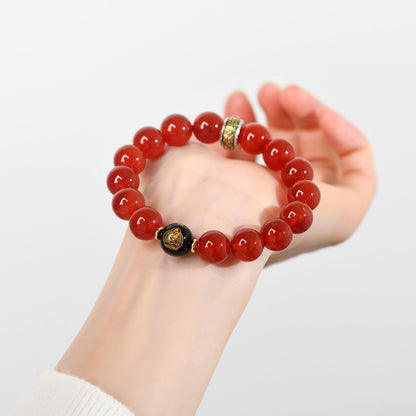 Natural Red Agate Zodiac Birth Buddha Six-Word Mantra Couple Bracelet for Birth Year Blessings