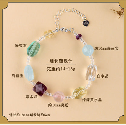 Natural Freeform Crystal Multi-Gemstone Women's Bracelet Collarbone Chain - s925 Silver Macaron Candy Color