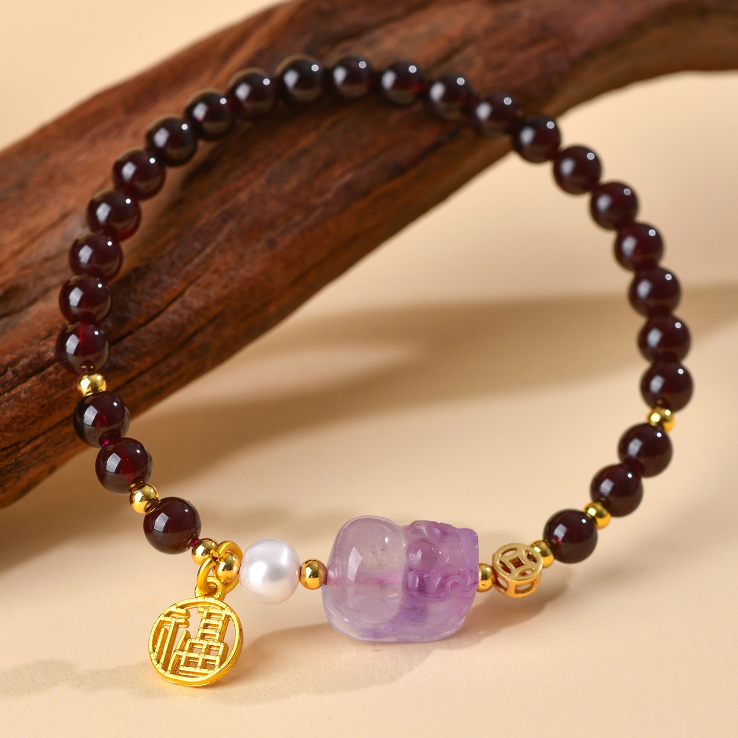 Natural Garnet Strawberry Crystal Pixiu Bracelet - Lucky Charm for Wealth and Protection