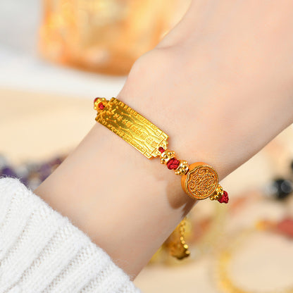 Golden Tai Sui Five Directions Wealth God Woven Bracelet - Tibetan Style Red Rope for Prosperity