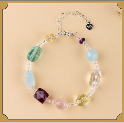 Natural Freeform Crystal Multi-Gemstone Women's Bracelet Collarbone Chain - s925 Silver Macaron Candy Color