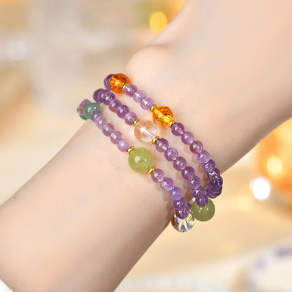 Natural Purple Prehnite Three-Circle Bracelet | Chinese Style Spiritual Energy Jewelry
