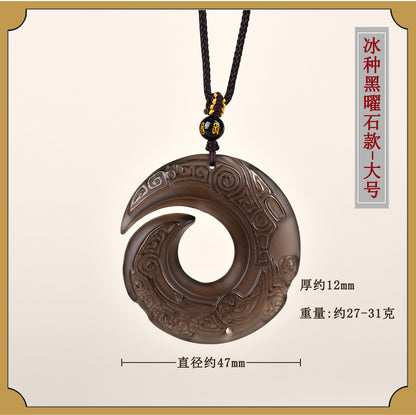 Natural Mexican Obsidian Lucky Pendant | Peace Buckle Necklace for Spiritual Protection