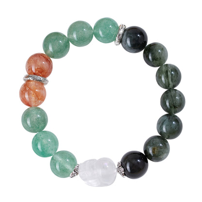 Natural Crystal Five Elements Bracelet with Lucky Pixiu - Unisex Couple Style for Balance and Wealth