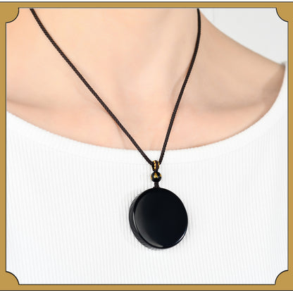 Natural Obsidian Round Pendant Necklace for Zodiac Year Protection and Peace