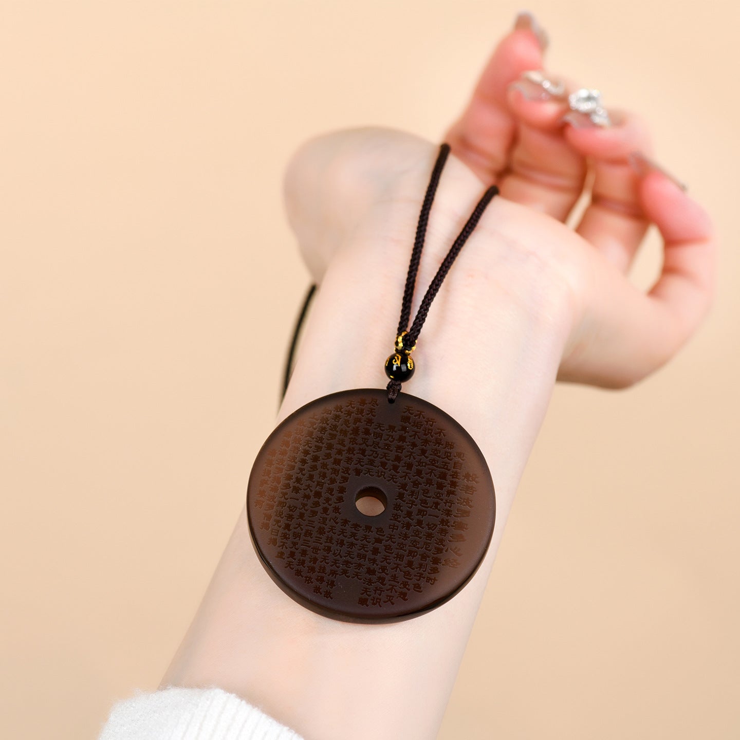 Natural Ice Obsidian Prajna Heart Sutra Peace Pendant Necklace – Spiritual Harmony & Protection