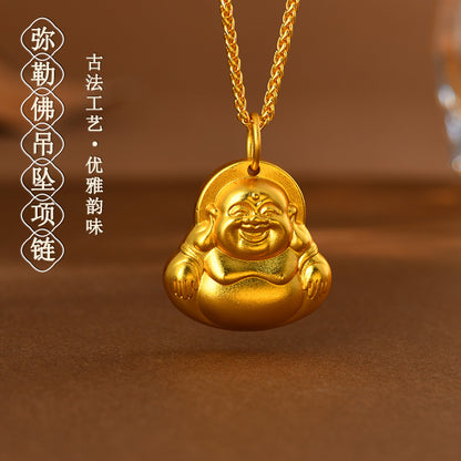 Golden Maitreya Laughing Buddha Pendant Necklace - Symbol of Joy and Prosperity