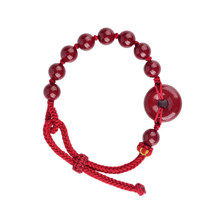 Natural Purple Gold Cinnabar Peace Buckle Bracelet - Hand-woven Zodiac Red Rope for Protection