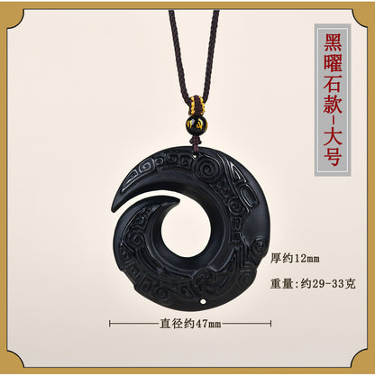 Natural Mexican Obsidian Lucky Pendant | Peace Buckle Necklace for Spiritual Protection