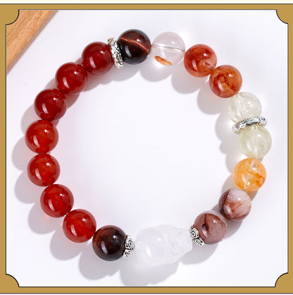 Natural Crystal Five Elements Bracelet with Lucky Pixiu - Unisex Couple Style for Balance and Wealth