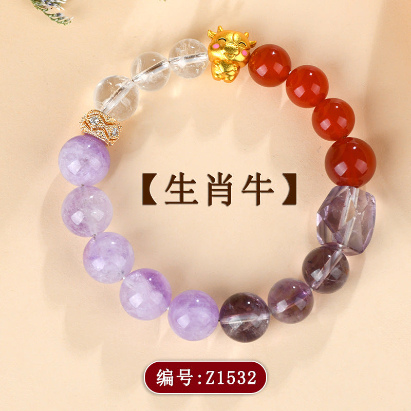 Twelve Zodiac Natural Crystal Multi-Gem Bracelet - Cosmic Harmony & Fortune Attractor