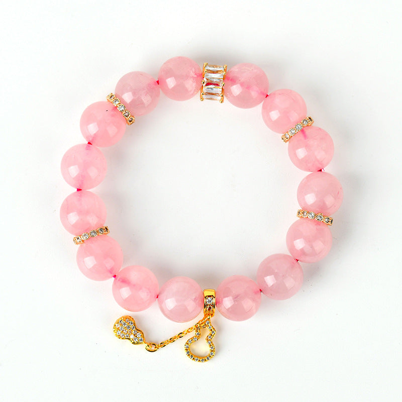 Natural Hibiscus Pink Crystal Beaded Bracelet | Large Round Beads Spiritual Jewelry for Women
