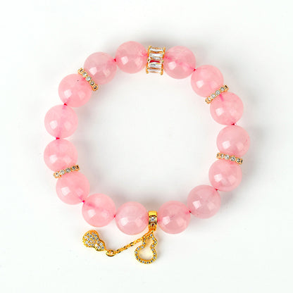 Natural Hibiscus Pink Crystal Beaded Bracelet | Large Round Beads Spiritual Jewelry for Women