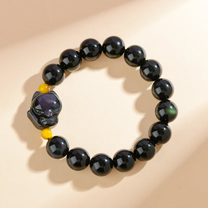 Mystical Double Eye Obsidian Fox Bracelet - Natural Crystal Protection Charm for Couples