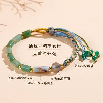 Natural Green Dongling Jade Handwoven Bracelet | Chinese Style Spiritual Protection Jewelry