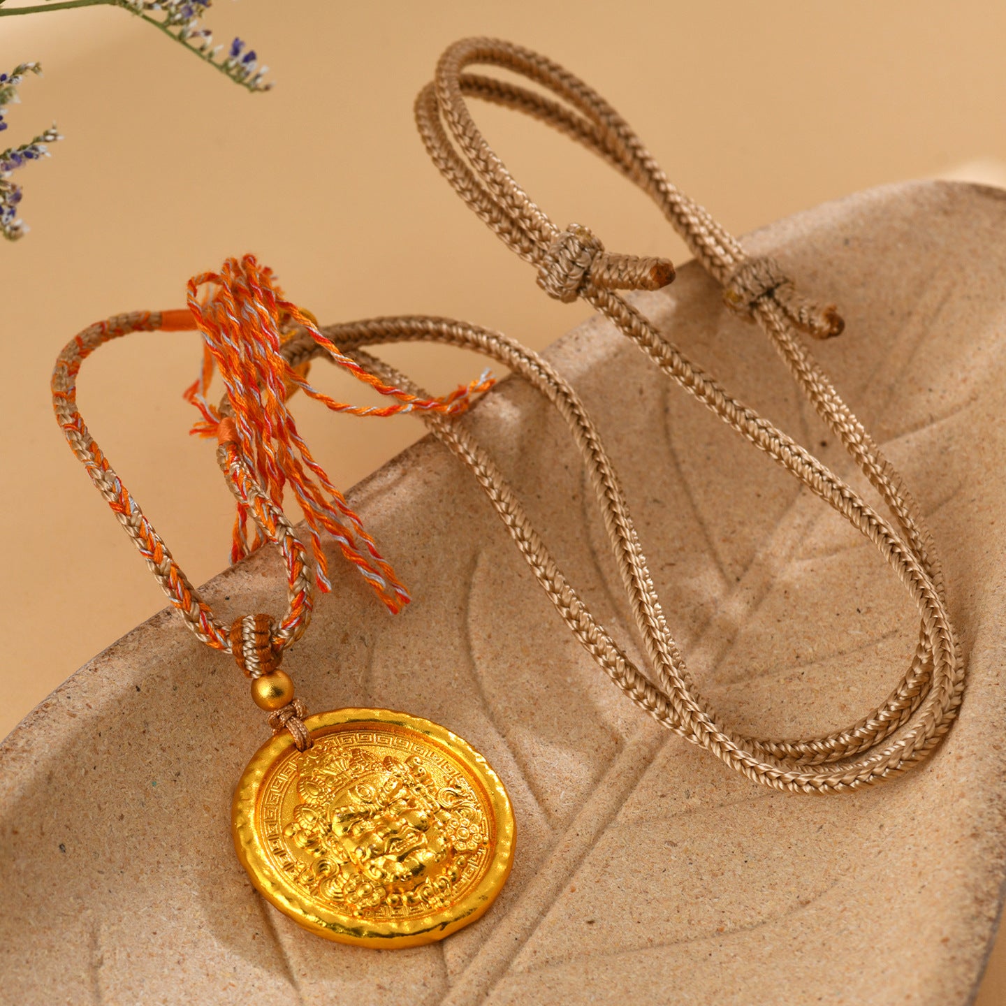 Golden Wealth God Pendant Tibetan Necklace - Prosperity and Protection Amulet