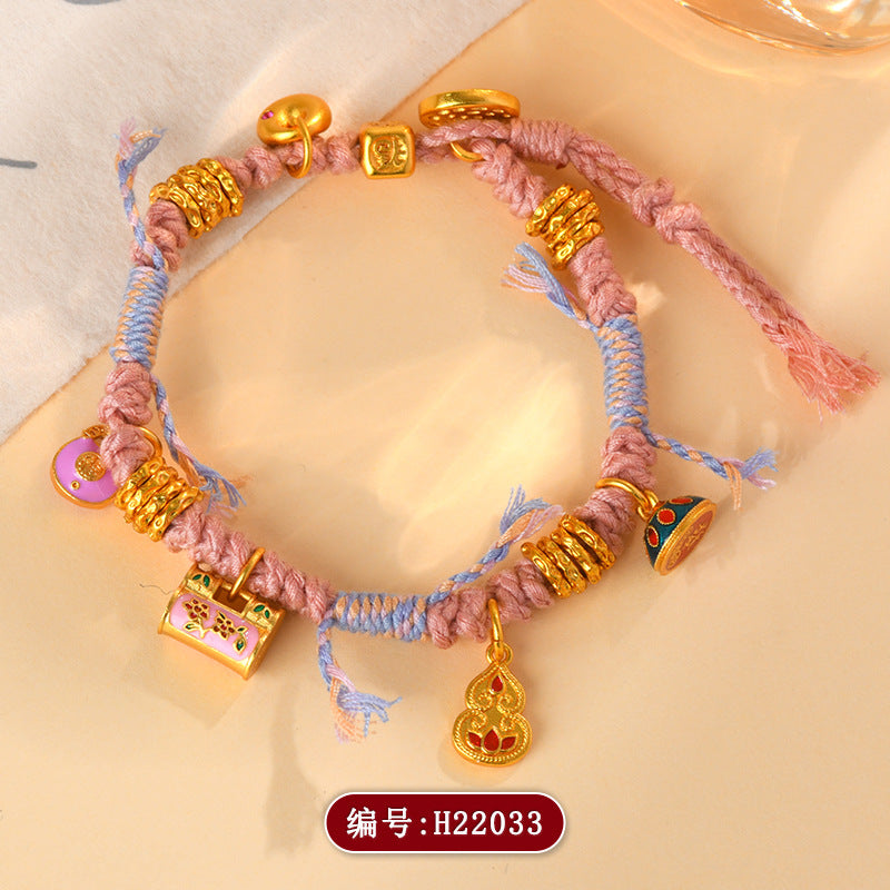 Golden Multi-Treasure Longevity Lock Tibetan Braided Bracelet - DIY Coiled Rope for Wealth and Health