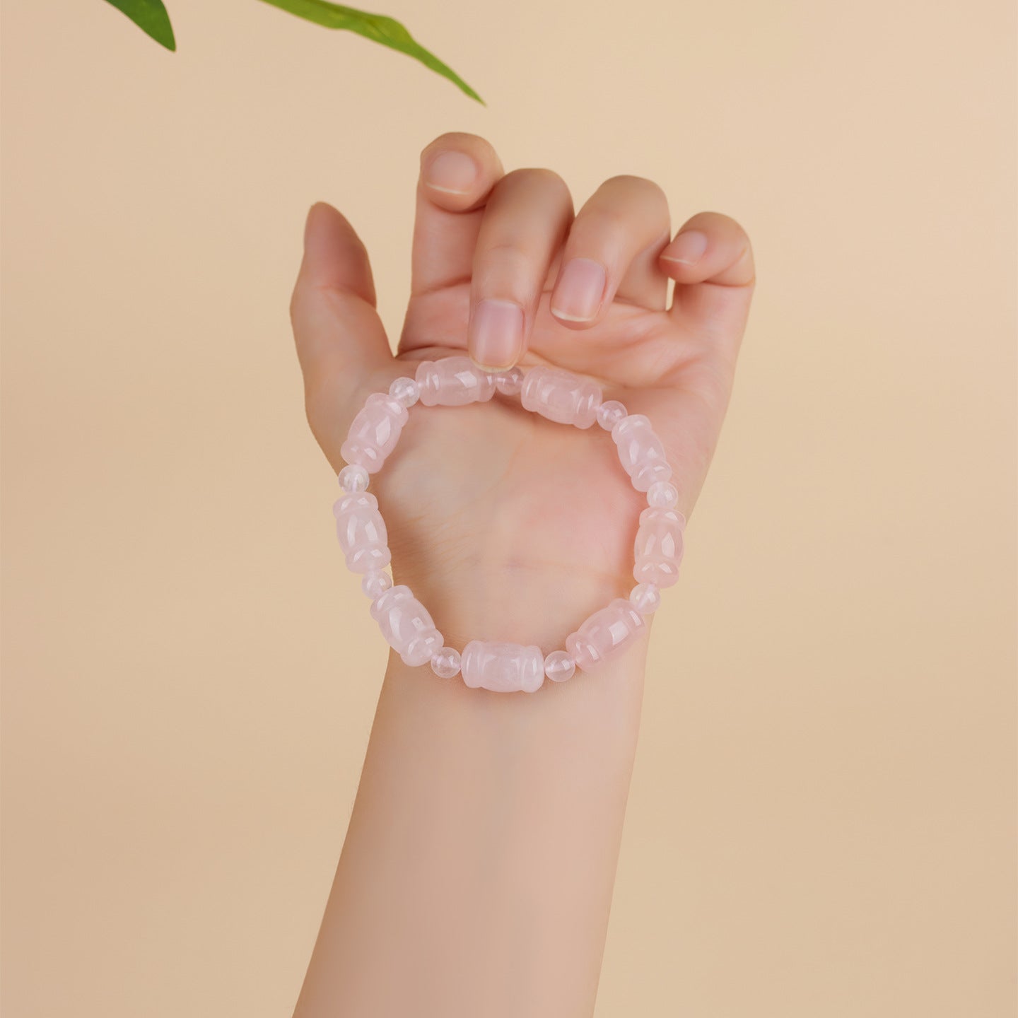 Natural Pink Quartz Bowknot Bamboo Knot Bracelet - Love Harmony Charm for Women