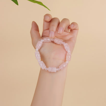 Natural Pink Quartz Bowknot Bamboo Knot Bracelet - Love Harmony Charm for Women