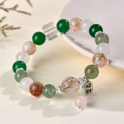 Natural Crystal Multi-Gem Bracelet with Black Gold and Green Stones for Women