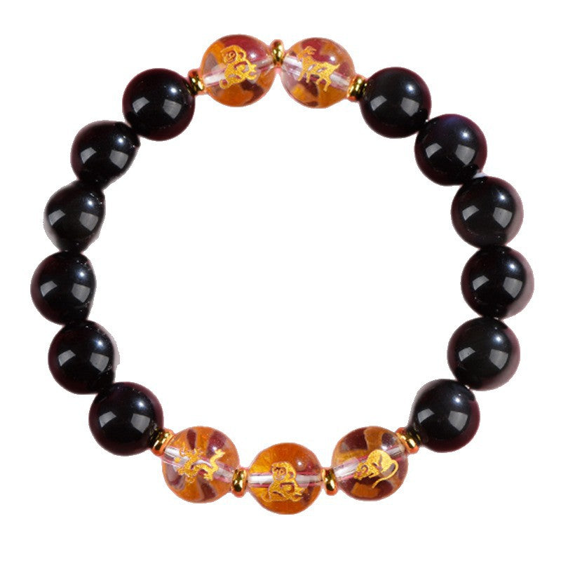 Red Agate Obsidian White Crystal Zodiac Bracelet | Three-in-One Six-in-One Lucky Bead Unisex Spiritual Jewelry