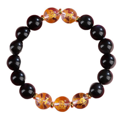 Red Agate Obsidian White Crystal Zodiac Bracelet | Three-in-One Six-in-One Lucky Bead Unisex Spiritual Jewelry