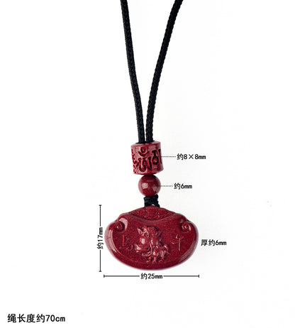 Natural Purple Gold Cinnabar Zodiac Ruyi Pendant - Auspicious Protection and Fortune Necklace Ornament
