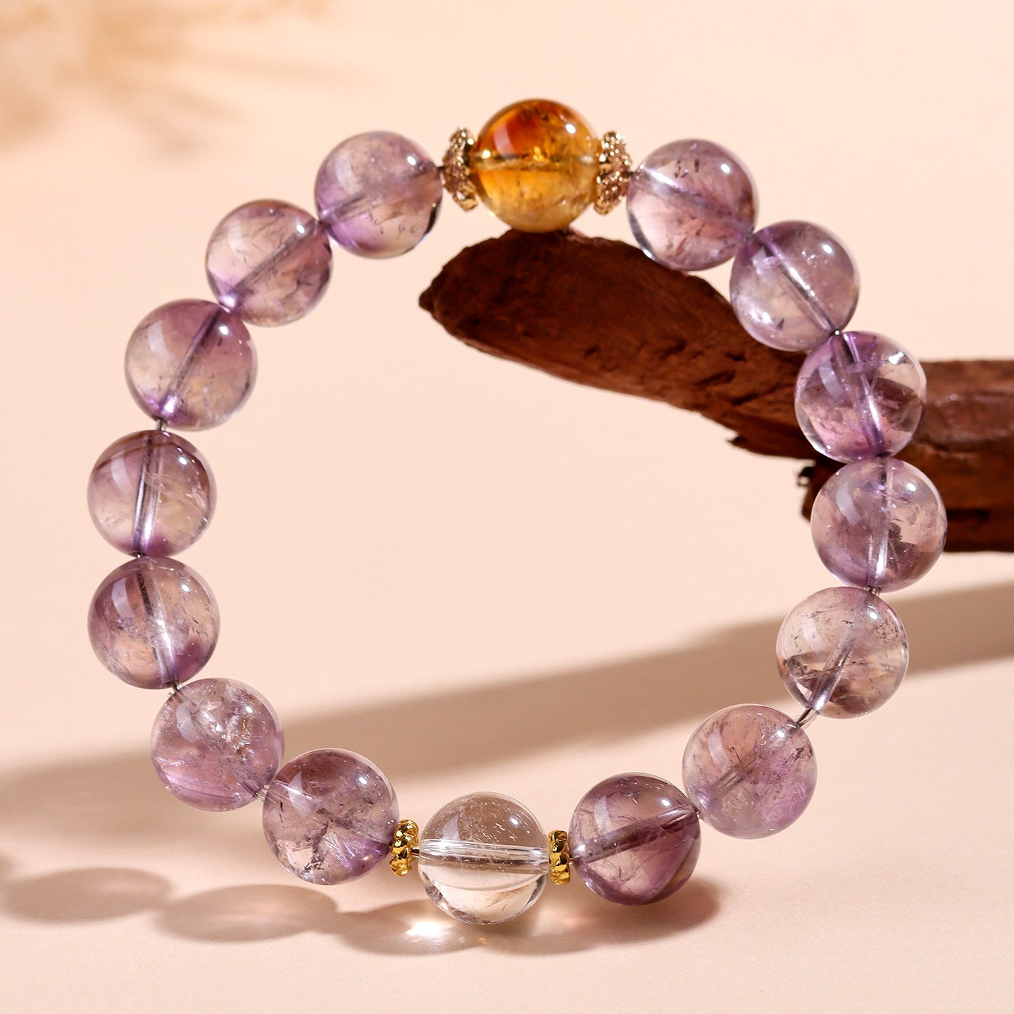 Natural Amethyst Love Bracelet with Yellow Tower and White Crystals | Romantic Spiritual Jewelry for Women