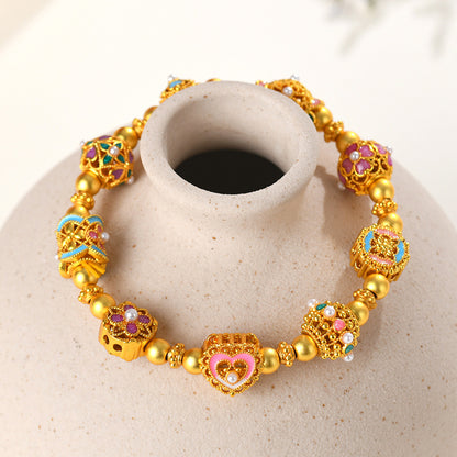 Flowing Color Four-Leaf Clover Gold Sand Fortune Bead Bracelet – Lucky Charm for Women