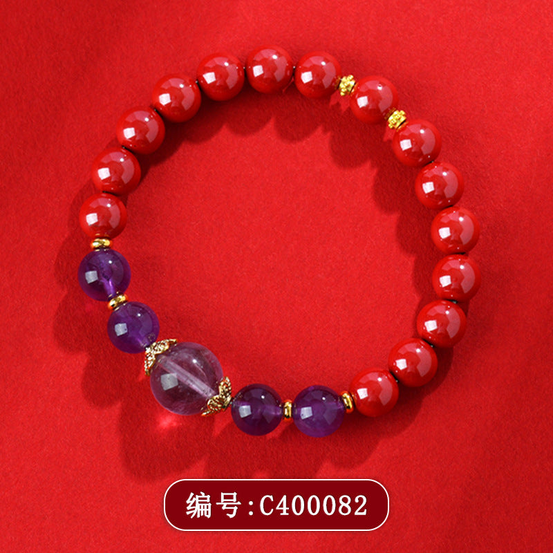 Natural High Content Cinnabar and Amethyst Nine Purple Fire Bracelet for Women - Spiritual Protection & Wealth Attraction