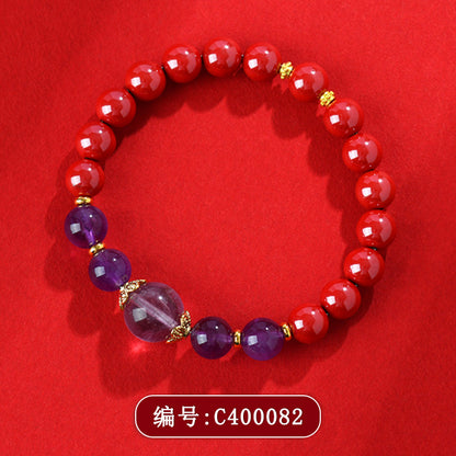 Natural High Content Cinnabar and Amethyst Nine Purple Fire Bracelet for Women - Spiritual Protection & Wealth Attraction