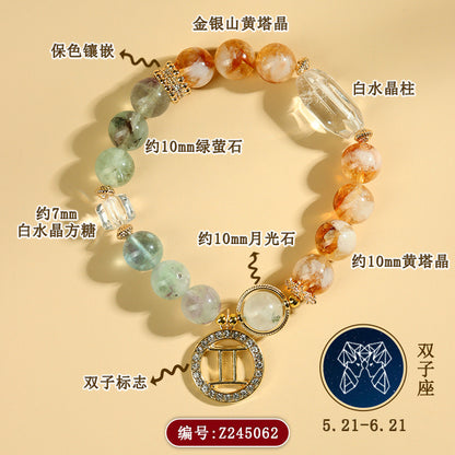 Twelve Zodiac Natural Crystal Multi-Gem Bracelet | Astrological Harmony & Spiritual Elegance