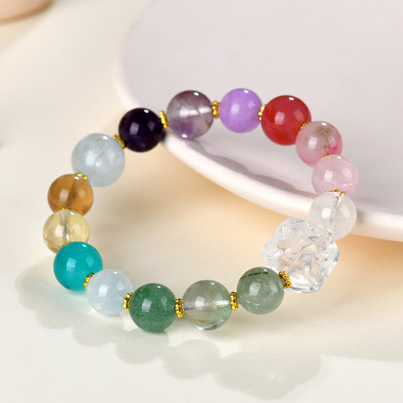 Natural White Crystal Phoenix Peony Multi-Gem Bracelet - Colorful Macaron Design for Women